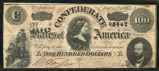 Confederate one hundred dollar bill